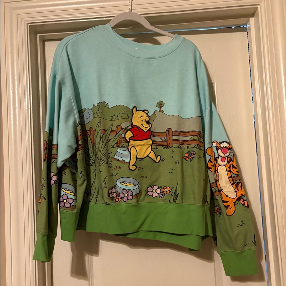 Disney Parks Embroidered Winnie the Pooh Pals Garden Pullover Sweatshirt Sz 1X